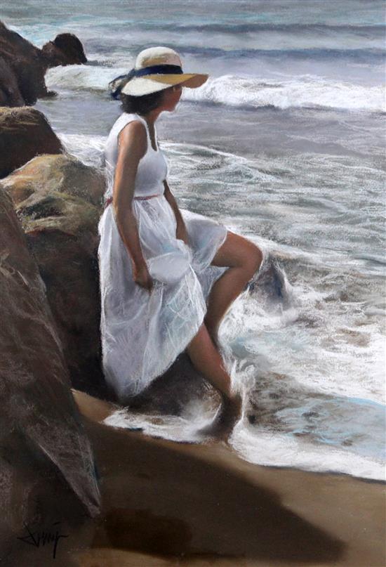 Domingo Alvarez Gomez (1942-) Woman on the seashore 17.5 x 12.5in.